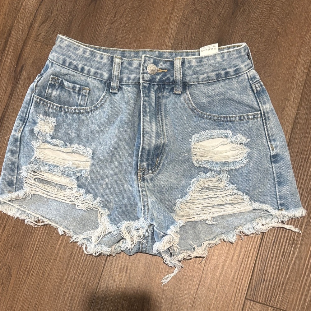 SHEIN Light Wash Distressed Denim Cutoff Shorts